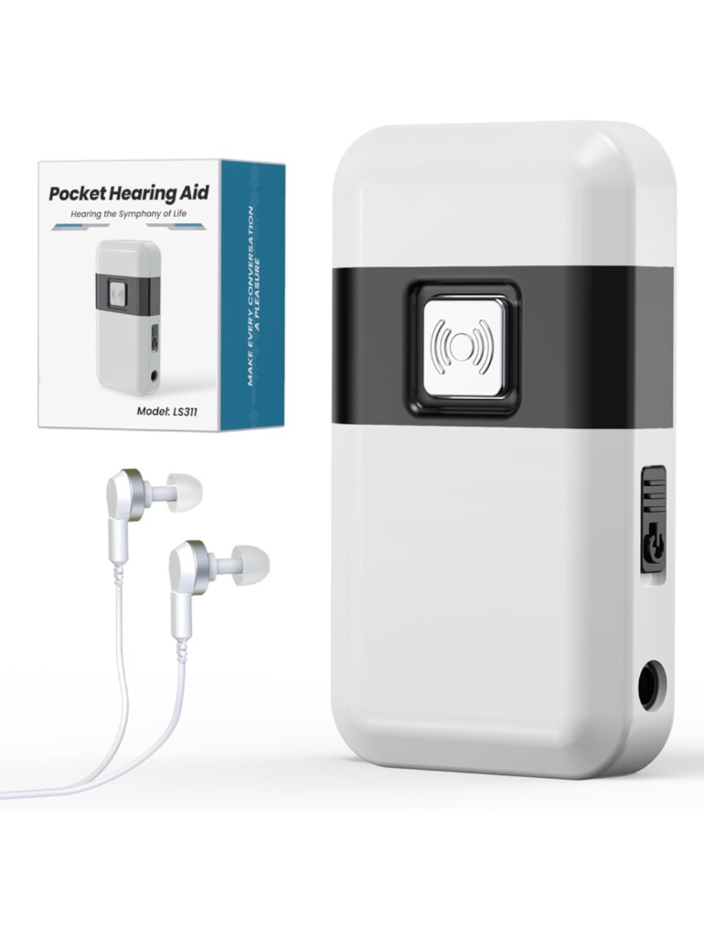 Pocket Hearing Aid Portable Sound Amplifier - White